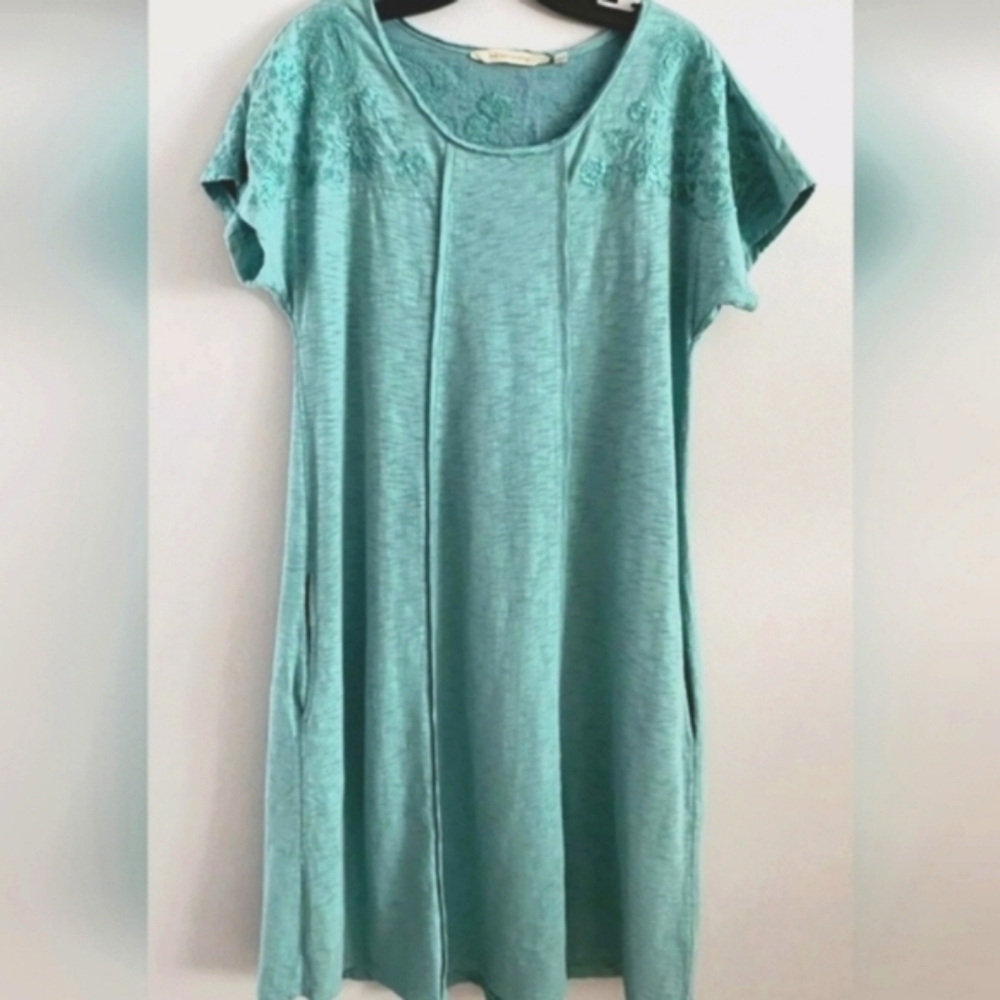 Soft Surroundings Gladstone Porcelain Blue 100% Cotton Embroidered Dress Size S